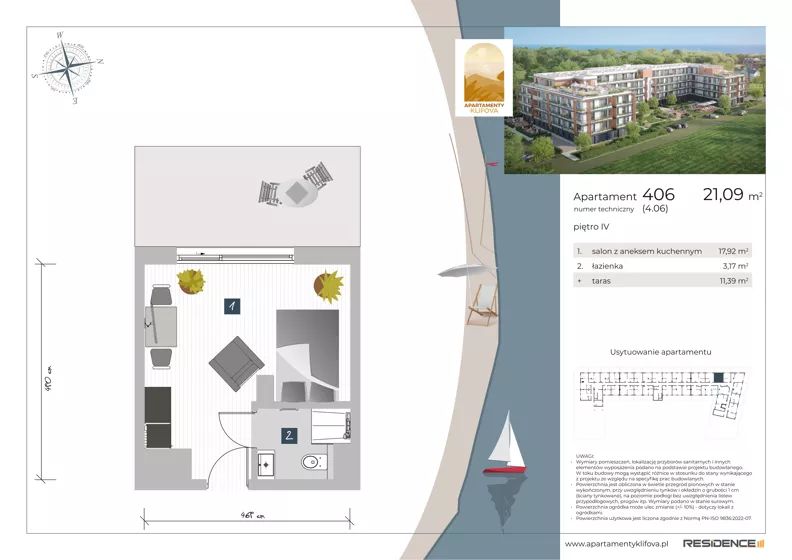 1 pokój, apartament inwestycyjny 21,09 m², piętro 4, oferta nr 4.06, Apartamenty Klifova, Jastrzębia Góra, ul. Klifowa 22