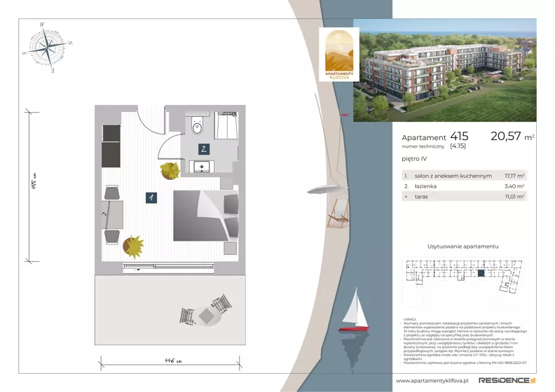 1 pokój, apartament inwestycyjny 20,57 m², piętro 4, oferta nr 4.15, Apartamenty Klifova, Jastrzębia Góra, ul. Klifowa 22
