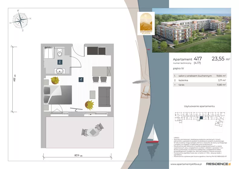 1 pokój, apartament inwestycyjny 23,55 m², piętro 4, oferta nr 4.17, Apartamenty Klifova, Jastrzębia Góra, ul. Klifowa 22