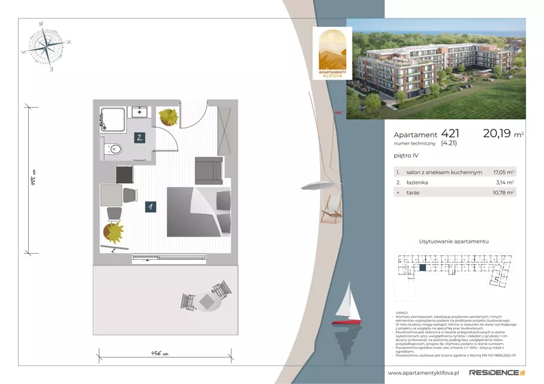 1 pokój, apartament inwestycyjny 20,19 m², piętro 4, oferta nr 4.21, Apartamenty Klifova, Jastrzębia Góra, ul. Klifowa 22