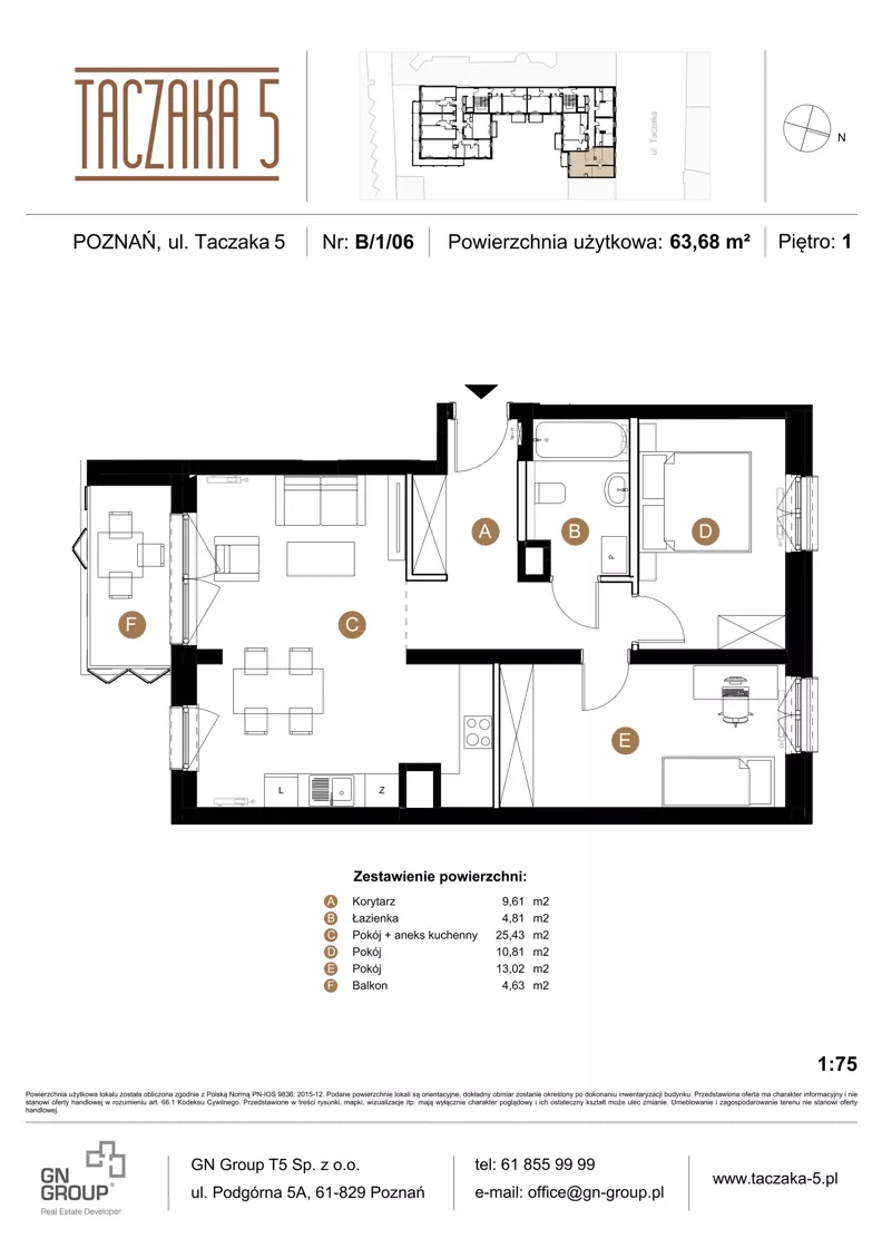 3 pokoje, apartament 63,12 m², piętro 1, oferta nr 33, Taczaka 5, Poznań, Stare Miasto, Stare Miasto, ul. Stanisława Taczaka 5