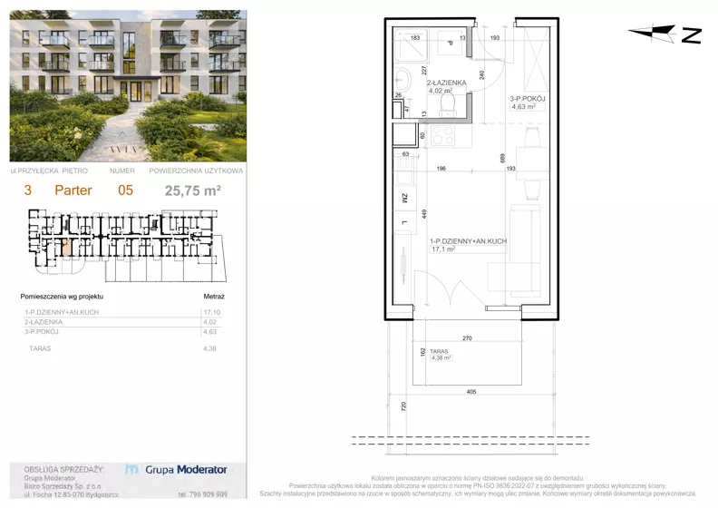 1 pokój, mieszkanie 25,75 m², parter, oferta nr 3 - 5, Avia III, Bydgoszcz, Bielice, ul. Przyłęcka 3