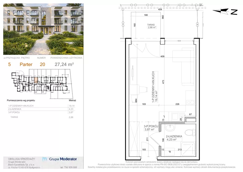 1 pokój, mieszkanie 27,24 m², parter, oferta nr 5 - 20, Avia III, Bydgoszcz, Bielice, ul. Przyłęcka 3