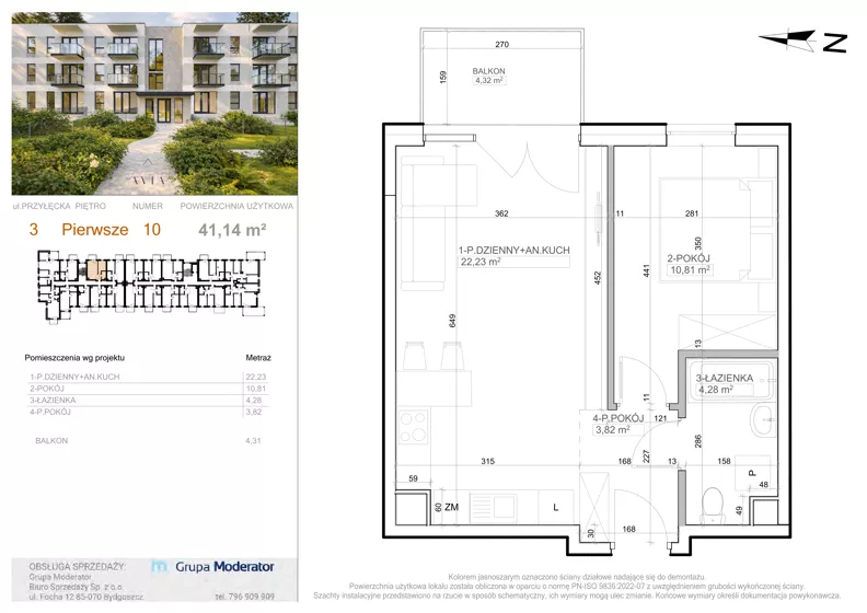 2 pokoje, mieszkanie 41,14 m², piętro 1, oferta nr 3 - 10, Avia III, Bydgoszcz, Bielice, ul. Przyłęcka 3,5