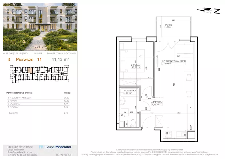 2 pokoje, mieszkanie 41,13 m², piętro 1, oferta nr 3 - 11, Avia III, Bydgoszcz, Bielice, ul. Przyłęcka 3