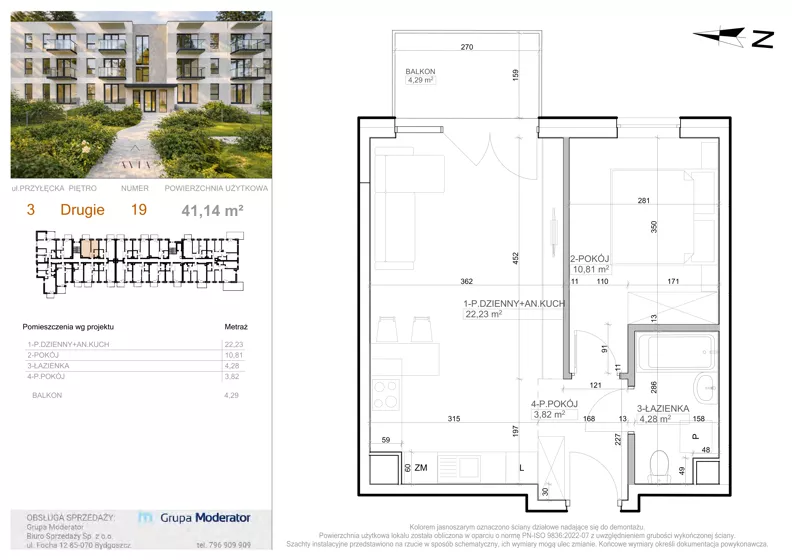 2 pokoje, mieszkanie 41,14 m², piętro 2, oferta nr 3 - 19, Avia III, Bydgoszcz, Bielice, ul. Przyłęcka 3