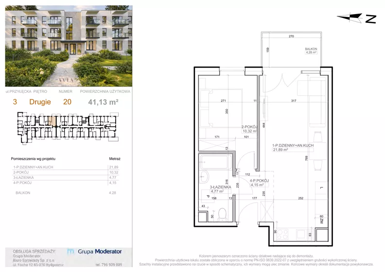 2 pokoje, mieszkanie 41,13 m², piętro 2, oferta nr 3 - 20, Avia III, Bydgoszcz, Bielice, ul. Przyłęcka 3