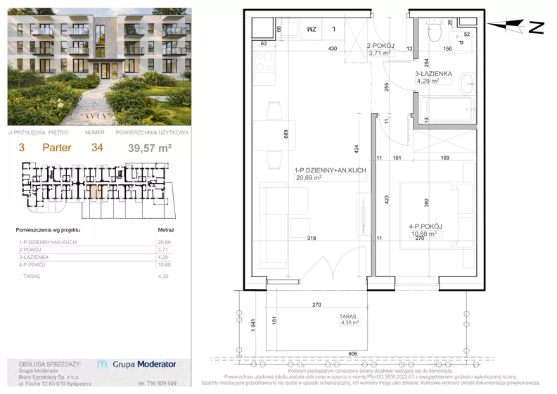 2 pokoje, mieszkanie 39,57 m², parter, oferta nr 3 - 34, Avia III, Bydgoszcz, Bielice, ul. Przyłęcka 3