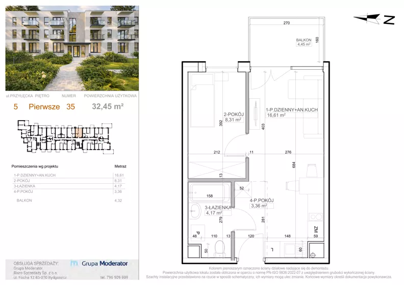 2 pokoje, mieszkanie 32,45 m², piętro 1, oferta nr 5 - 35, Avia III, Bydgoszcz, Bielice, ul. Przyłęcka 3