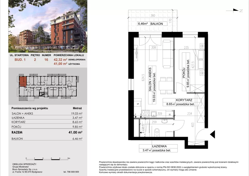 2 pokoje, mieszkanie 41,00 m², piętro 2, oferta nr 16, M|City, Bydgoszcz, Bydgoszcz Wschód, ul. Startowa 9