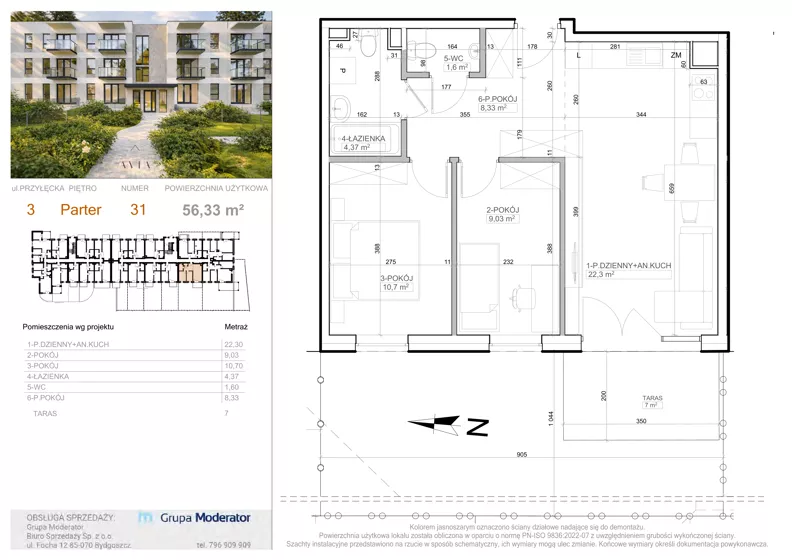 3 pokoje, mieszkanie 56,33 m², parter, oferta nr 3 - 31, Avia III, Bydgoszcz, Bielice, ul. Przyłęcka 3