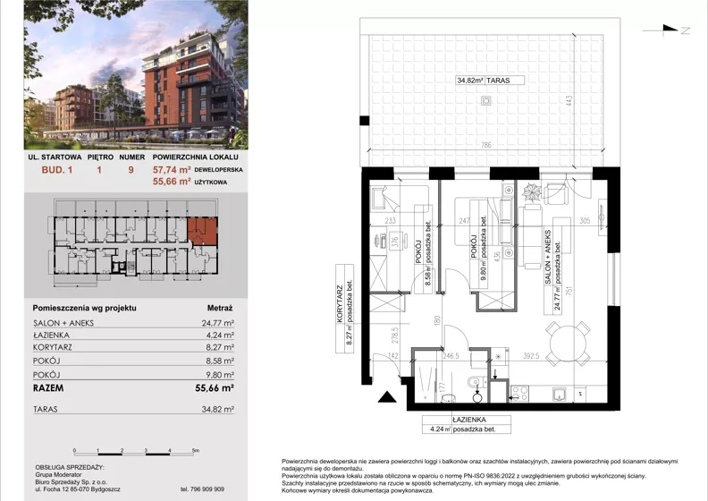 3 pokoje, mieszkanie 55,66 m², piętro 1, oferta nr 9, M|City, Bydgoszcz, Bydgoszcz Wschód, ul. Startowa 9
