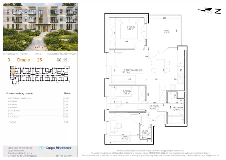 4 pokoje, mieszkanie 60,19 m², piętro 2, oferta nr 3 - 26, Avia III, Bydgoszcz, Bielice, ul. Przyłęcka 3
