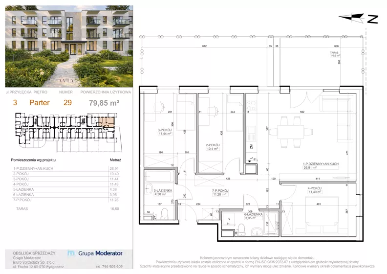 4 pokoje, mieszkanie 79,85 m², parter, oferta nr 3 - 29, Avia III, Bydgoszcz, Bielice, ul. Przyłęcka 3