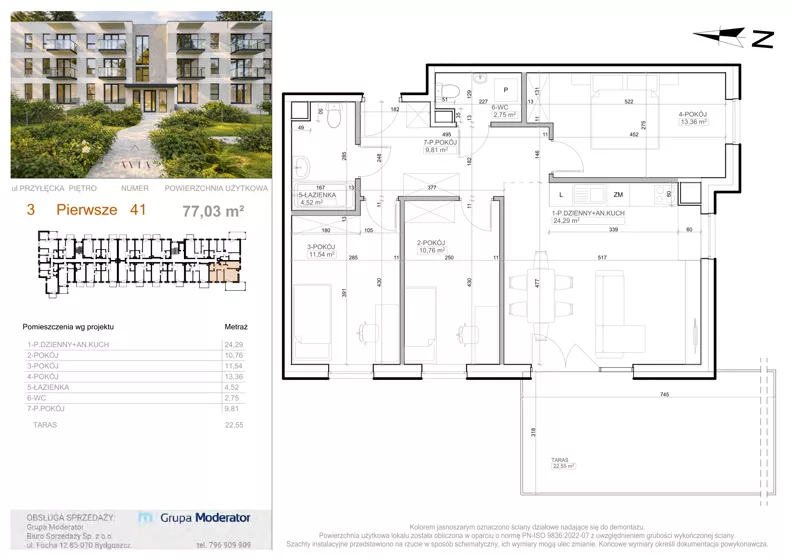 4 pokoje, mieszkanie 77,03 m², piętro 1, oferta nr 3 - 41, Avia III, Bydgoszcz, Bielice, ul. Przyłęcka 3