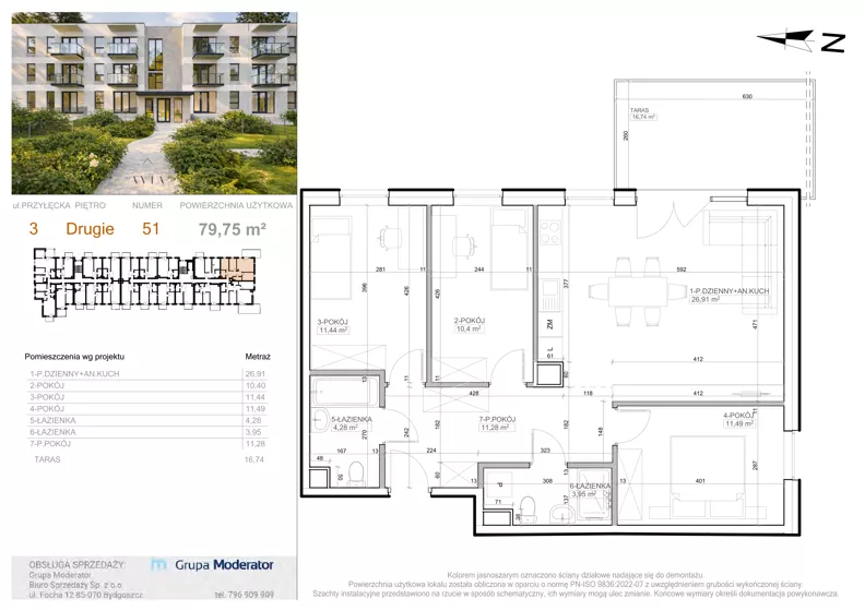 4 pokoje, mieszkanie 79,75 m², piętro 2, oferta nr 3 - 51, Avia III, Bydgoszcz, Bielice, ul. Przyłęcka 3