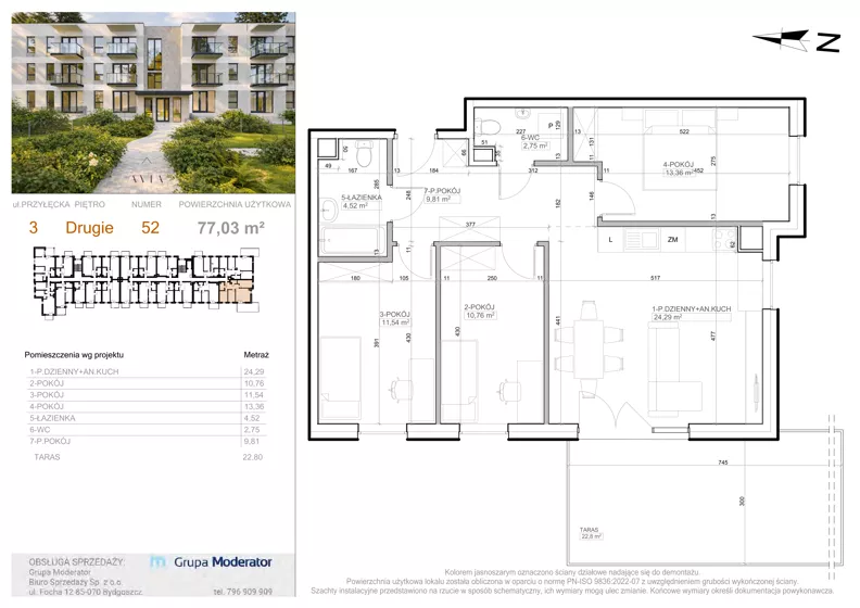 4 pokoje, mieszkanie 77,03 m², piętro 2, oferta nr 3 - 52, Avia III, Bydgoszcz, Bielice, ul. Przyłęcka 3