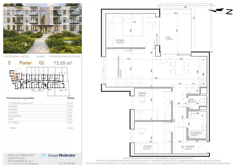 4 pokoje, mieszkanie 73,55 m², parter, oferta nr 5 - 2, Avia III, Bydgoszcz, Bielice, ul. Przyłęcka 3
