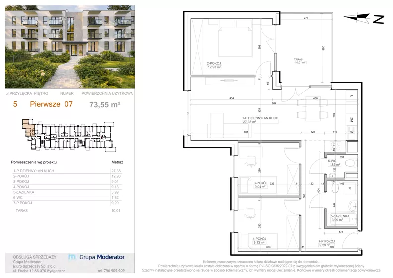 4 pokoje, mieszkanie 73,55 m², piętro 1, oferta nr 5 - 7, Avia III, Bydgoszcz, Bielice, ul. Przyłęcka 3
