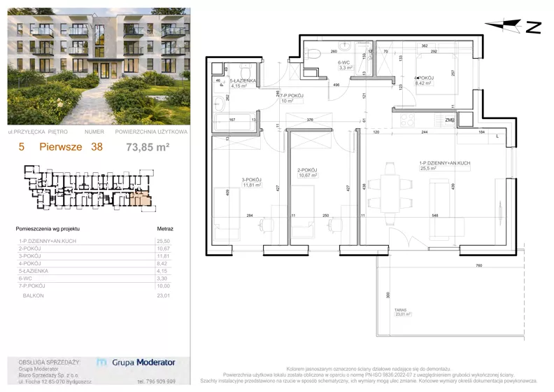 4 pokoje, mieszkanie 73,85 m², piętro 1, oferta nr 5 - 38, Avia III, Bydgoszcz, Bielice, ul. Przyłęcka 3