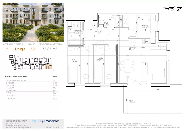 4 pokoje, mieszkanie 73,85 m², piętro 2, oferta nr 5 - 50, Avia III, Bydgoszcz, Bielice, ul. Przyłęcka 3