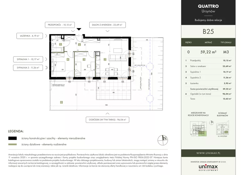 3 pokoje, mieszkanie 59,22 m², parter, oferta nr B25, QUATTRO Ursynów, Warszawa, Ursynów, ul. Wyczółki 54