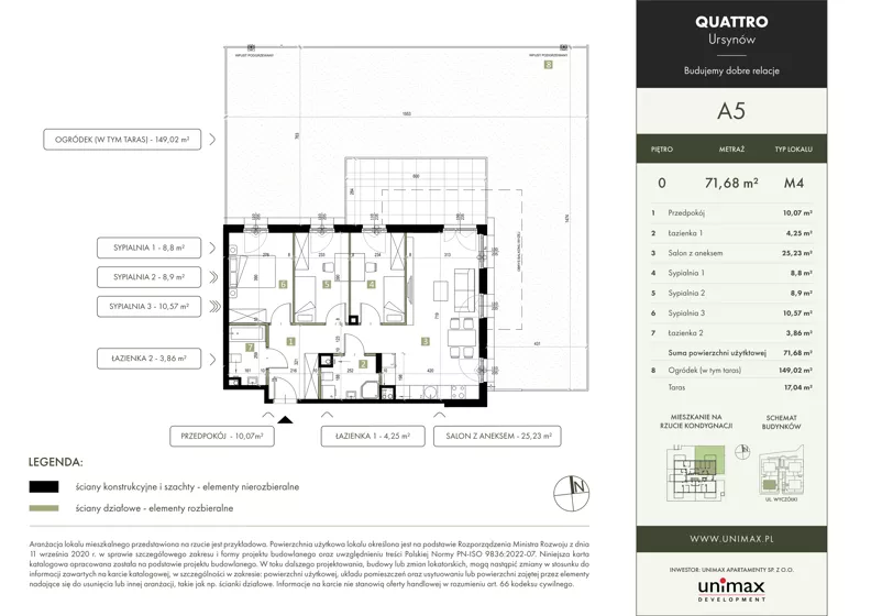 4 pokoje, mieszkanie 71,68 m², parter, oferta nr A5, QUATTRO Ursynów, Warszawa, Ursynów, Wyczółki, ul. Wyczółki 54, 56