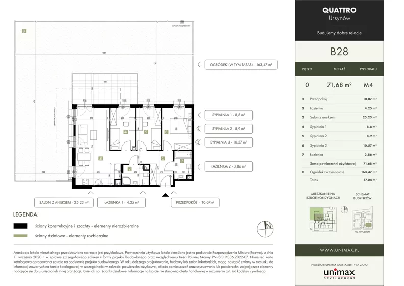 4 pokoje, mieszkanie 71,68 m², parter, oferta nr B28, QUATTRO Ursynów, Warszawa, Ursynów, Wyczółki, ul. Wyczółki 54, 56