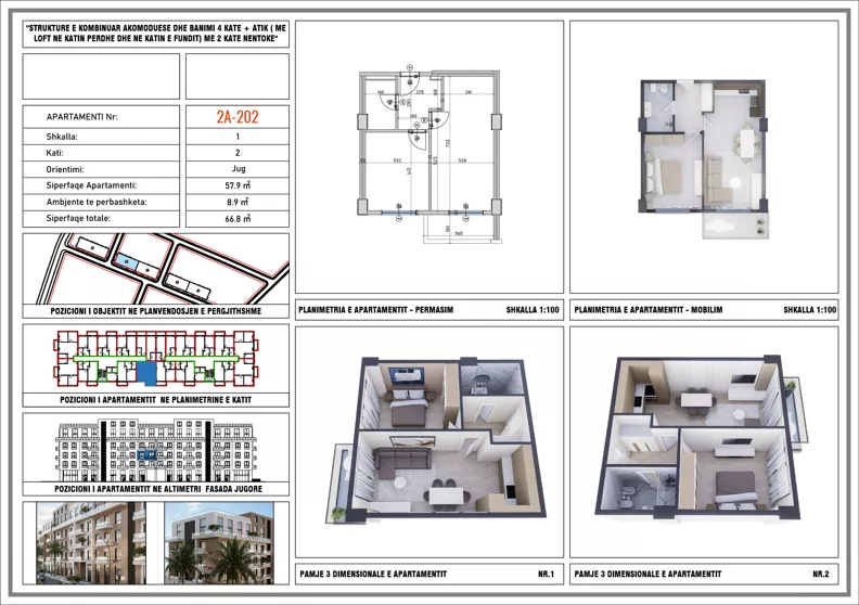 2 pokoje, mieszkanie 66,80 m², piętro 2, oferta nr 2A_202, Adria Residence, Golem, Qerret, Albania