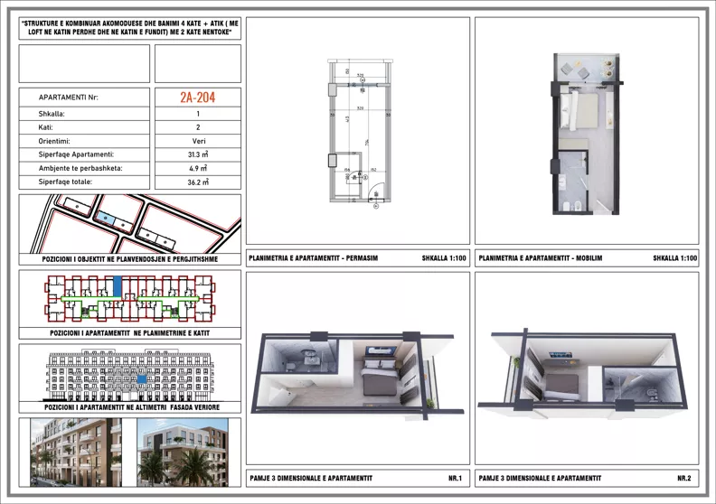 1 pokój, mieszkanie 36,20 m², piętro 2, oferta nr 2A_204, Adria Residence, Golem, Qerret, Albania