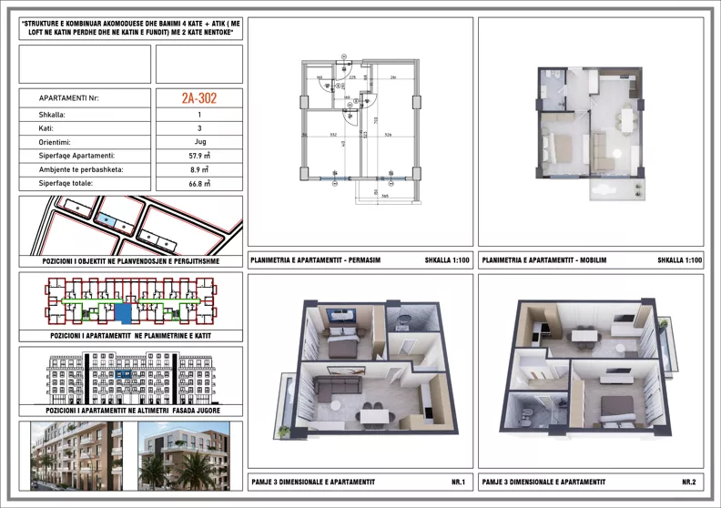 2 pokoje, mieszkanie 66,80 m², piętro 3, oferta nr 2A_302, Adria Residence, Golem, Qerret, Albania