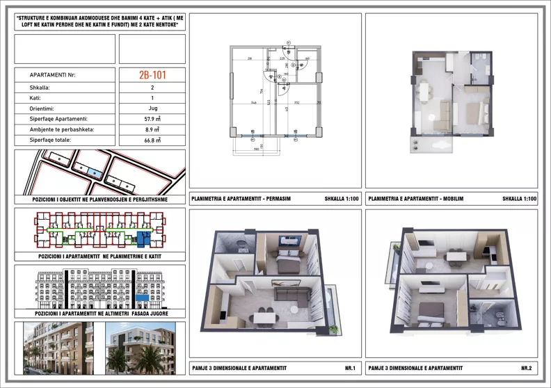 2 pokoje, mieszkanie 66,80 m², piętro 1, oferta nr 2B_101, Adria Residence, Golem, Qerret, Albania