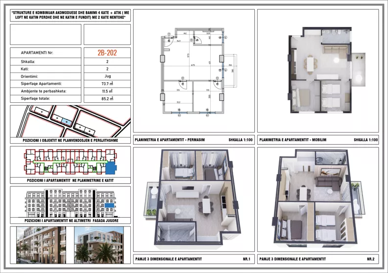 3 pokoje, mieszkanie 85,20 m², piętro 2, oferta nr 2B_202, Adria Residence, Golem, Qerret, Albania