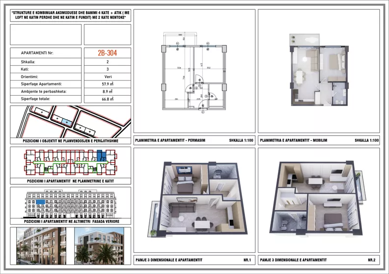 2 pokoje, mieszkanie 66,80 m², piętro 3, oferta nr 2B_304, Adria Residence, Golem, Qerret, Albania