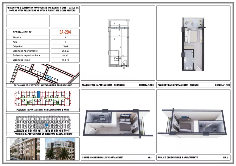 1 pokój, mieszkanie 36,20 m², piętro 2, oferta nr 3A_204, Adria Residence, Golem, Qerret, Albania
