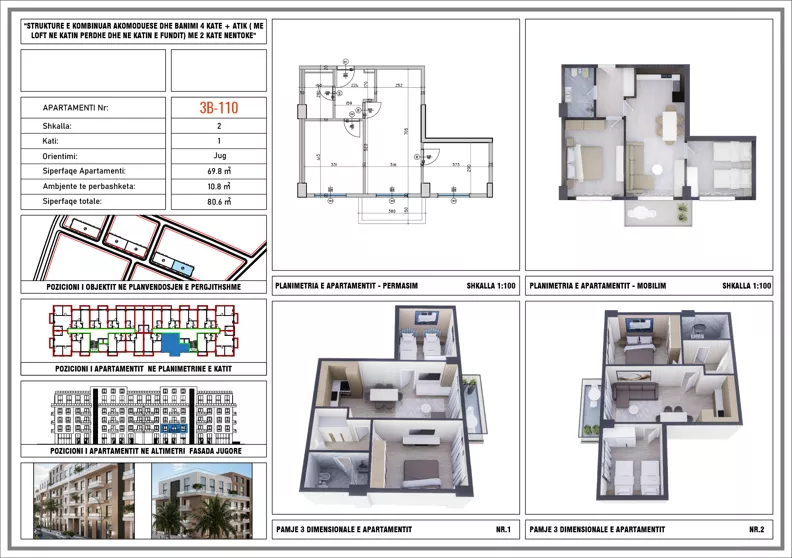 3 pokoje, mieszkanie 80,60 m², piętro 1, oferta nr 3B_110, Adria Residence, Golem, Qerret, Albania