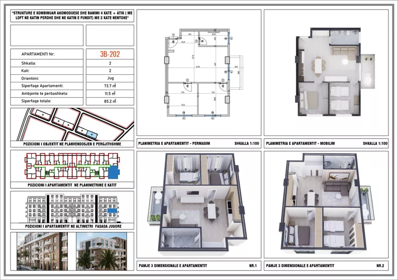 3 pokoje, mieszkanie 85,20 m², piętro 2, oferta nr 3B_202, Adria Residence, Golem, Qerret, Albania
