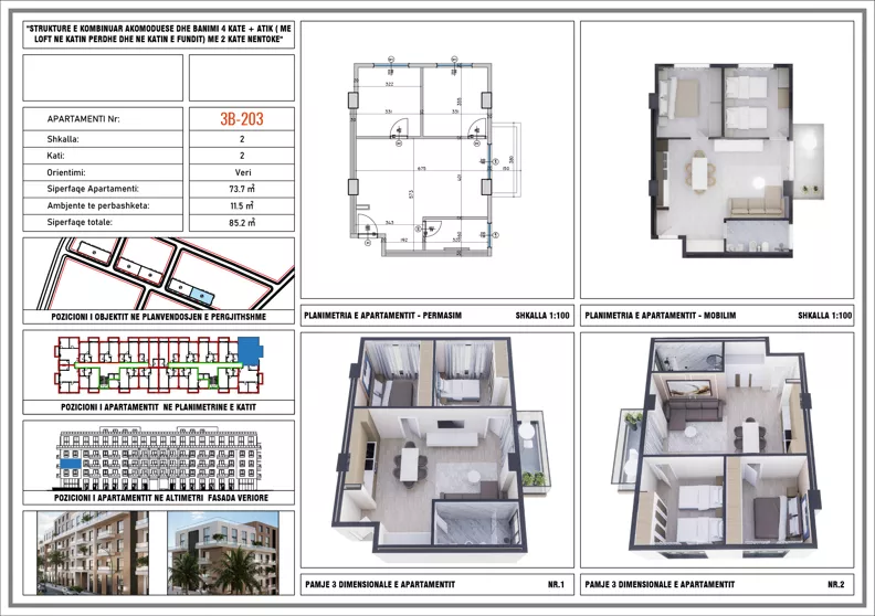 3 pokoje, mieszkanie 85,20 m², piętro 2, oferta nr 3B_203, Adria Residence, Golem, Qerret, Albania