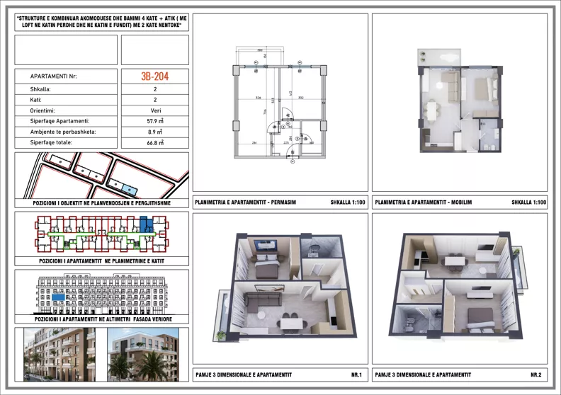 2 pokoje, mieszkanie 66,80 m², piętro 2, oferta nr 3B_204, Adria Residence, Golem, Qerret, Albania