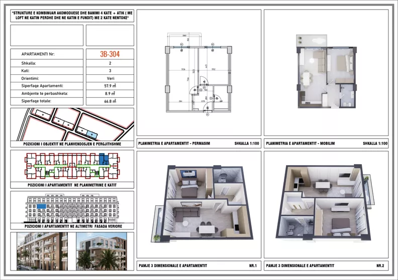 2 pokoje, mieszkanie 66,80 m², piętro 3, oferta nr 3B_304, Adria Residence, Golem, Qerret, Albania