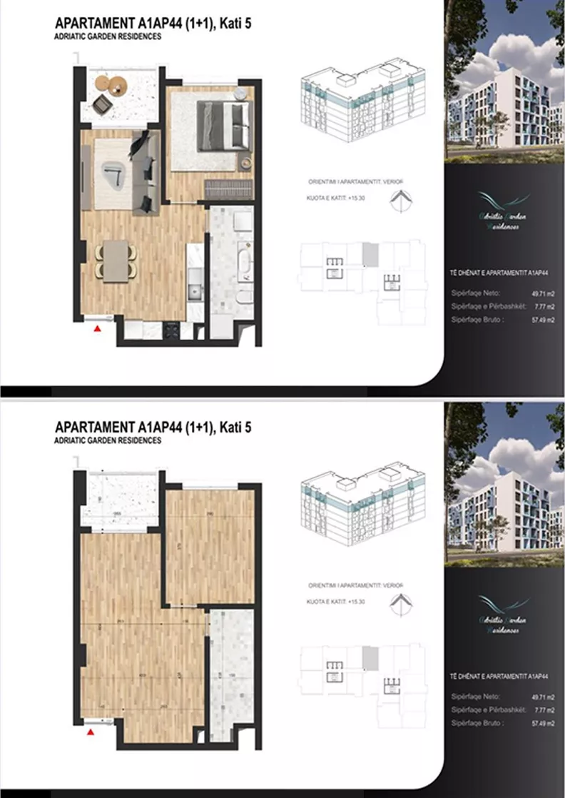 2 pokoje, mieszkanie 49,71 m², piętro 5, oferta nr A1AP44, Adriatic Garden Residence, Golem, Rruga Ismail Qemali