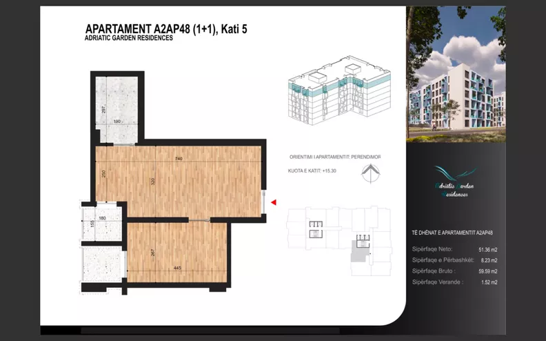2 pokoje, mieszkanie 51,36 m², piętro 5, oferta nr A2AP48, Adriatic Garden Residence, Golem, Rruga Ismail Qemali