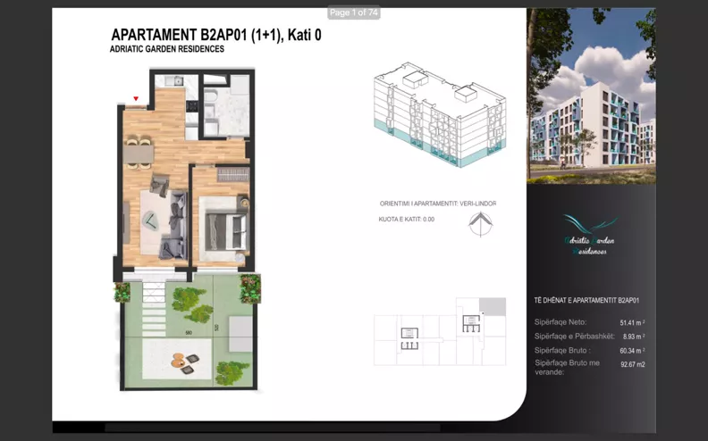 2 pokoje, mieszkanie 51,41 m², parter, oferta nr B2AP01, Adriatic Garden Residence, Golem, Rruga Ismail Qemali
