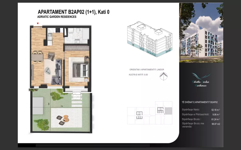 2 pokoje, mieszkanie 52,18 m², parter, oferta nr B2AP02, Adriatic Garden Residence, Golem, Rruga Ismail Qemali