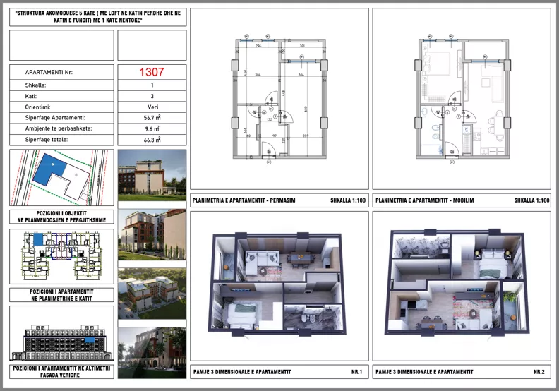 2 pokoje, mieszkanie 56,70 m², piętro 3, oferta nr 1307, Hestia Residence, Mali i Robit, Rruga Skënderbeu