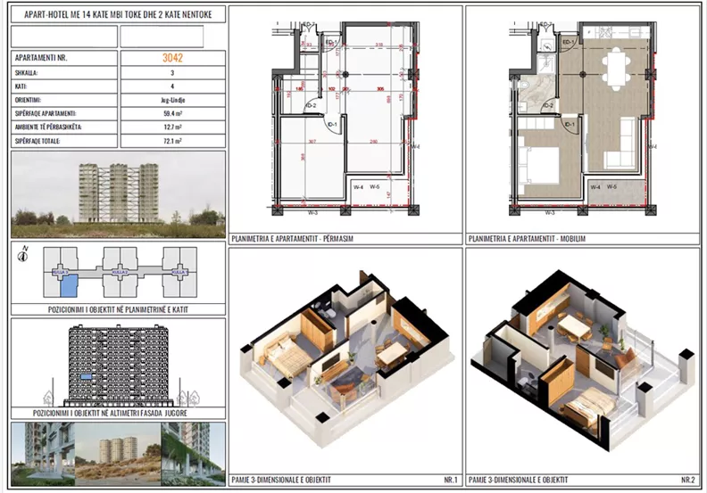 2 pokoje, apartament 59,40 m², piętro 4, oferta nr 3042, Three Gardens, Kavaje