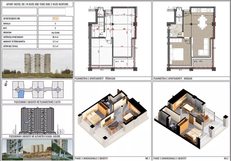 2 pokoje, apartament 59,40 m², piętro 5, oferta nr 3052, Three Gardens, Kavaje