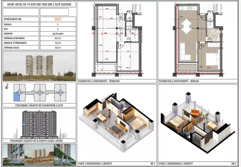 2 pokoje, apartament 62,20 m², piętro 6, oferta nr 3063, Three Gardens, Kavaje