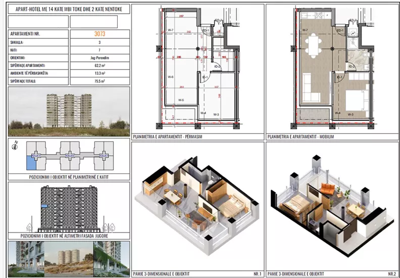 2 pokoje, apartament 62,20 m², piętro 7, oferta nr 3073, Three Gardens, Kavaje