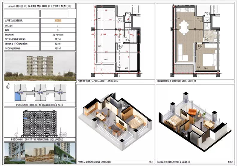 2 pokoje, apartament 62,20 m², piętro 9, oferta nr 3093, Three Gardens, Kavaje
